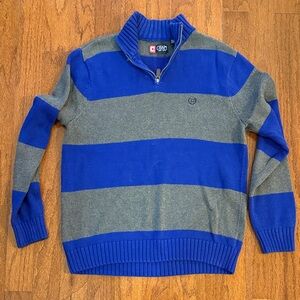 Chaps Men's Striped Blue and Gray Zip-Up Sweater